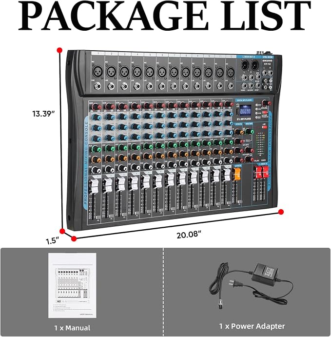 12 Channel Audio Interfacer Sound Board Mixer DJ Mixer 16-Bit DSP Effect USB - Image 9