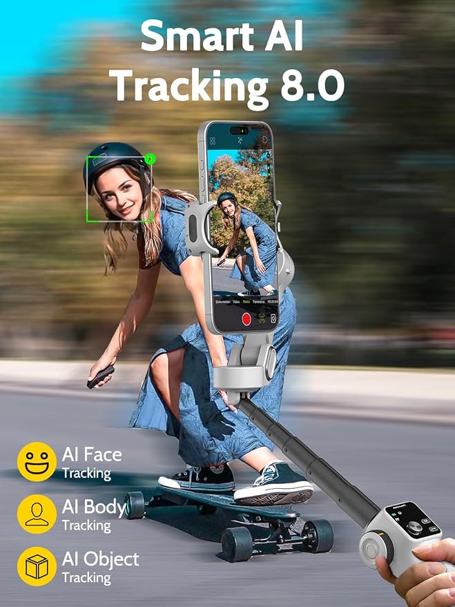 Cellphone Gimbal for Video Recording w/AI Tracking, 3 -axis Vlogging Gimbal - Image 4