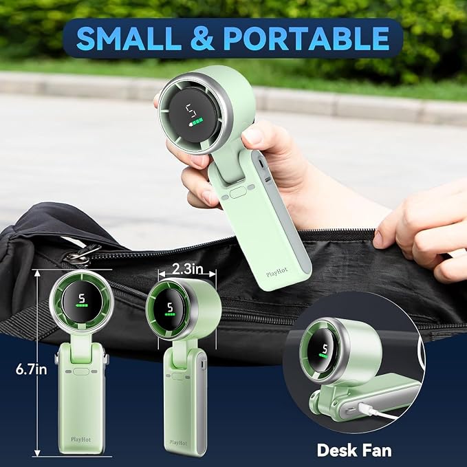 Portable Handheld Turbo Fan, 5 Gear Wind, Battery Operated, 3 IN 1 Hand Fan - Image 5