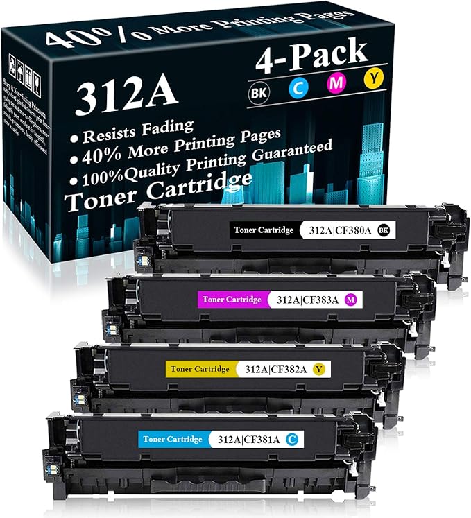 4 Pack 312A | CF380A CF381A CF382A CF383A Remanufactured Toner Cartridge by JCTONER