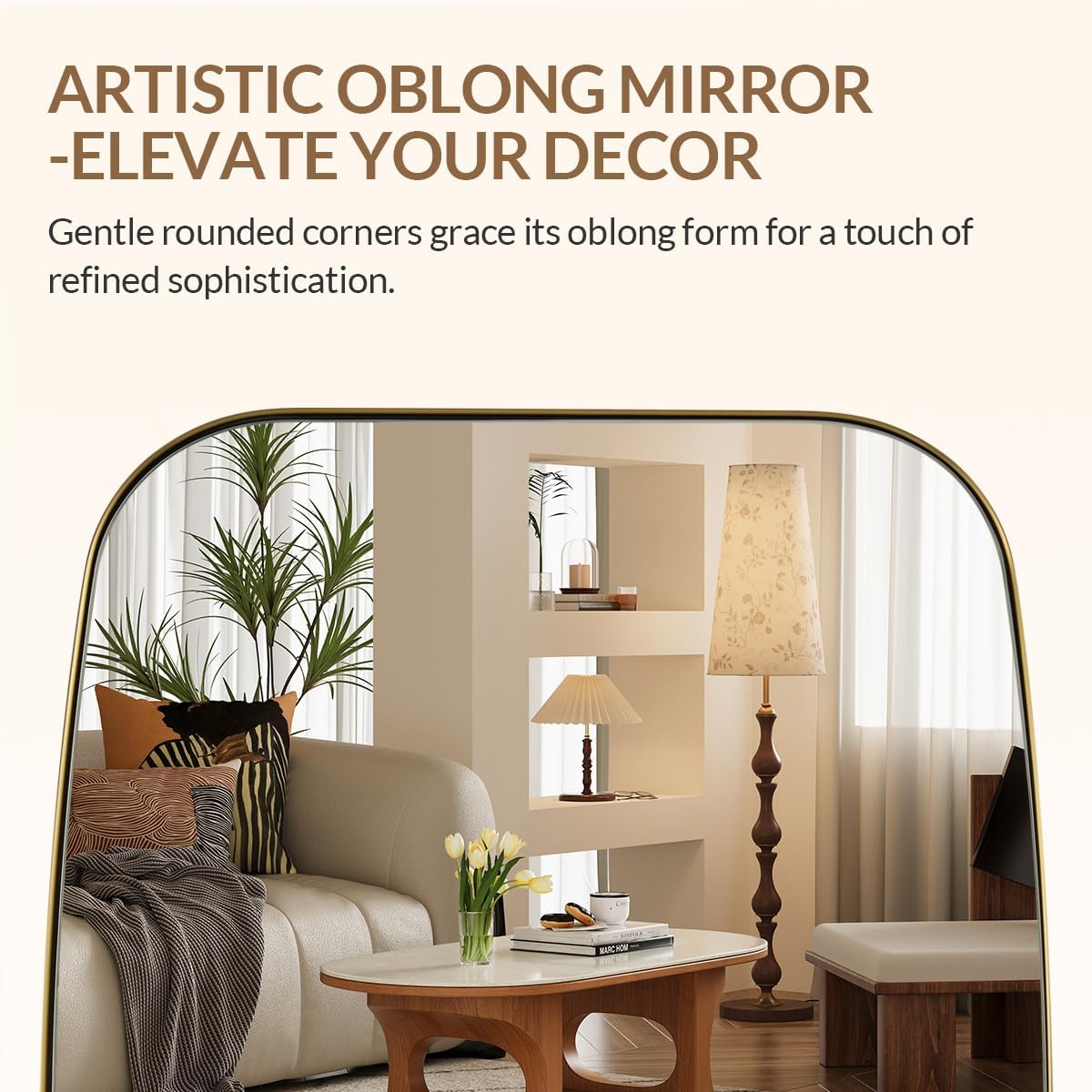 ANDY STAR 24x40” Gold Bathroom Mirror, Oblong Brass Mirror with Stainless Steel Metal Frame, Brushed Gold Oval Vanity Mirror for Over Sink, Modern Anti Rust Wall Mounted
