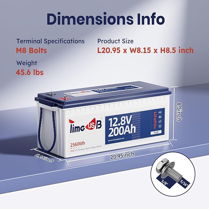 12V 200Ah Plus LiFePO4 Battery, Timeusb Lithium Battery - Image 2