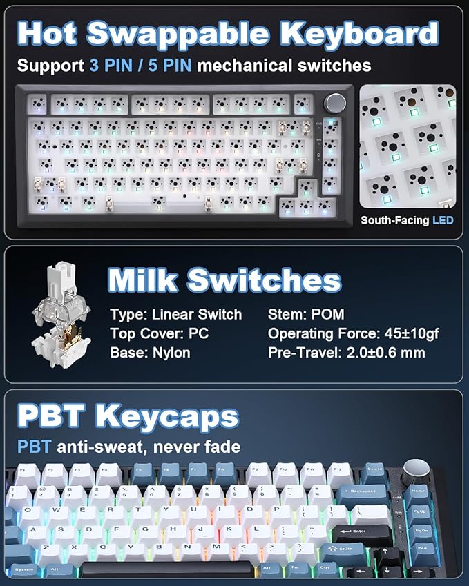 Y75 Gasket Wireless Mechanical Keyboard, 75% Hot-Swappable - Image 6