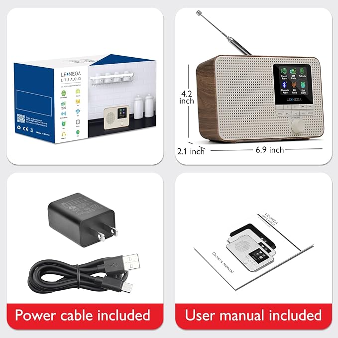 LEMEGA IR1 Portable WiFi Internet Radio, FM Digital Radio, Dual Alarms Clock - Image 7
