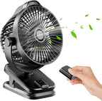Small Clip on Fan with Remote Control | 8000mAh Battery | 5 Speeds | 5" by TRILINK