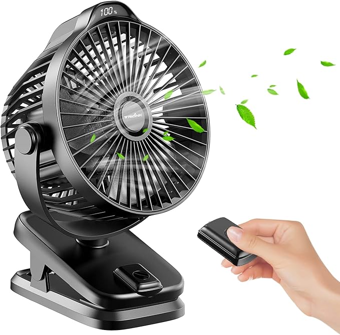 Small Clip on Fan with Remote Control | 8000mAh Battery | 5 Speeds | 5" by TRILINK