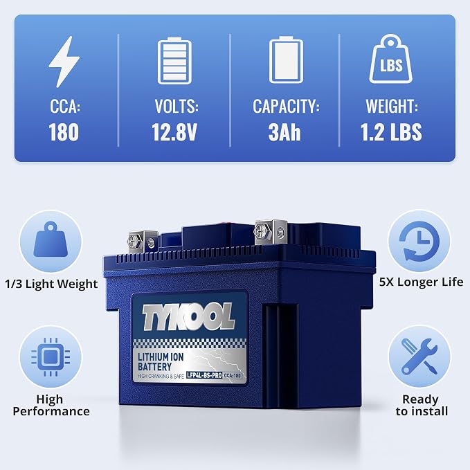 TYKOOL YTX4L-BS-Pro High PerformanceLithium Motorcycle Battery, 180CCA 12.8V - Image 4