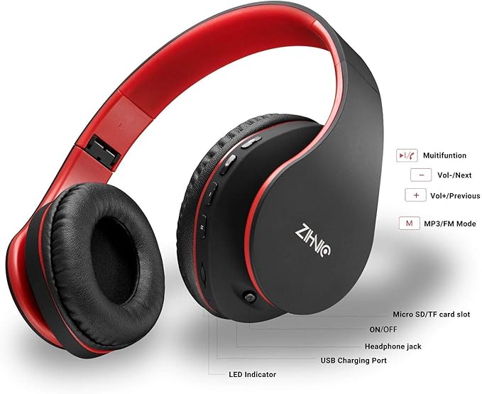 ZIHNIC Bluetooth Headphones Over-Ear, Foldable Wireless and Wired Stereo - Image 3