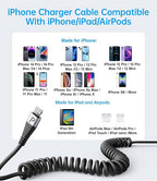 Coiled iPhone Charger Cable for Car, Lightning Cable 2 Pack 5ft, Short iPhone - Image 6