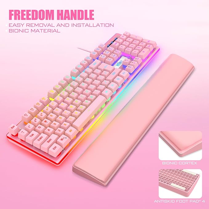 RedThunder K10 Wired Gaming Keyboard and Mouse and Wrist Rest Combo, RGB Backlit - Image 4