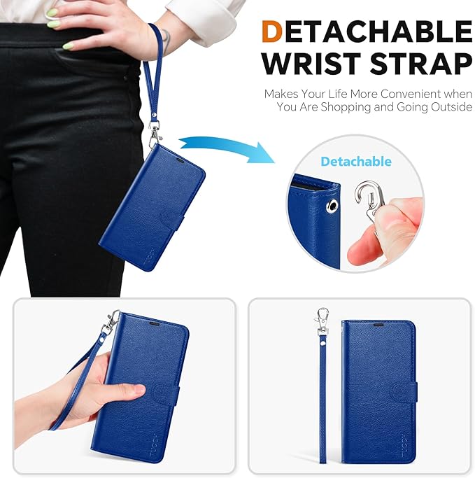 TUCCH Case Wallet for Galaxy S25 Edge, Removable Wrist Strap PU Leather - Image 6