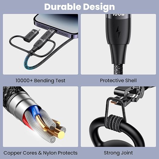 100W USB C Multi Charging Cable, USAMS 4FT 5-in-1 5A Fast Sync Charger Adapter - Image 5