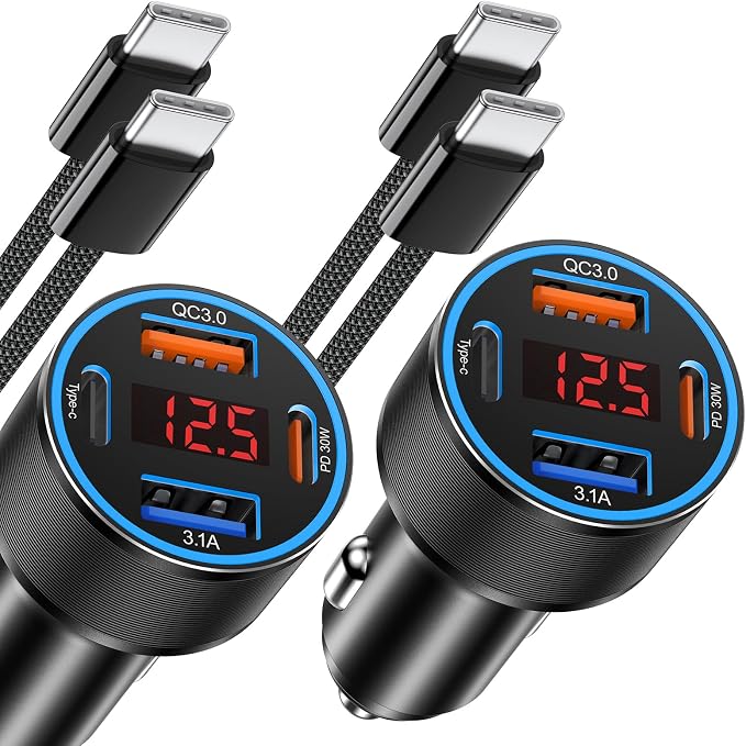 65W iPhone Car Charger Fast Charging, Dual USB-C & USB-A Cigarette Lighter by Avatcen
