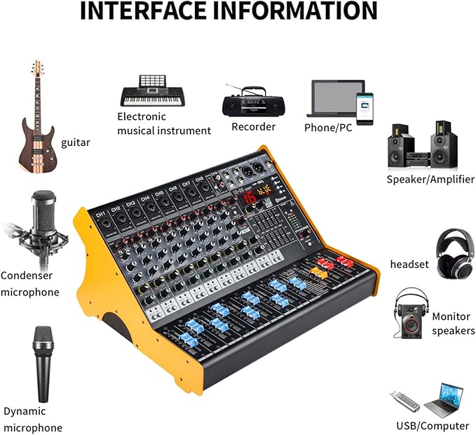 Mixers Audio 9 Channel Mixer, Dj Mixer Board Mixer Audio Bluetooth MP3 Mixer - Image 5