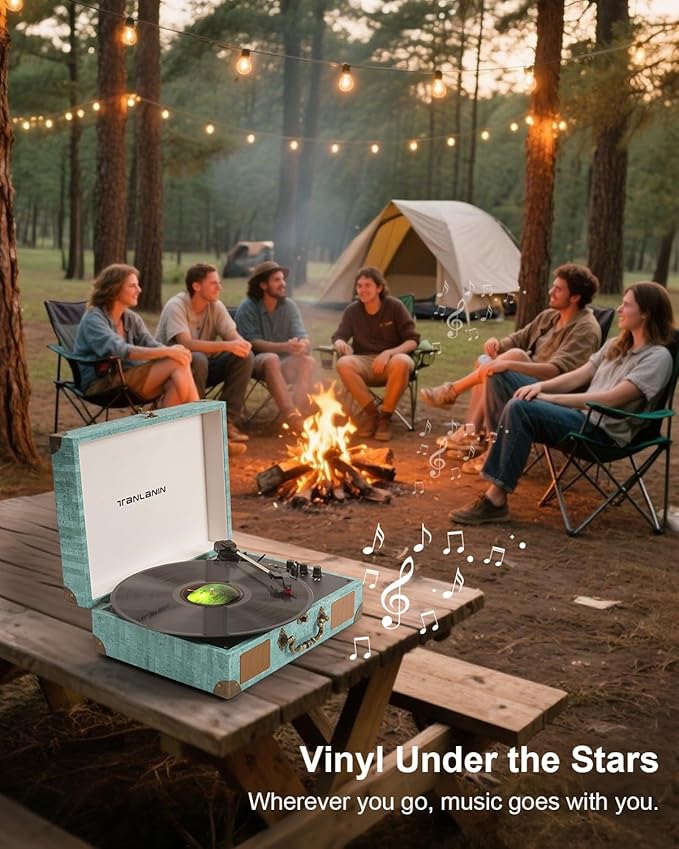 Vinyl Record Player with Bluetooth Output & Input, Treble & Bass Control - Image 9