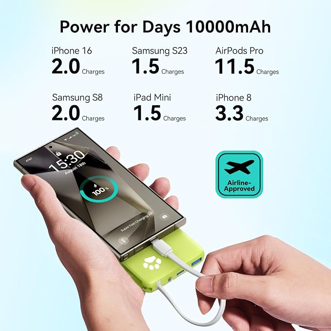 INIU PawGo Portable Charger, 45W PD 10000mAh Fast Charging Slim Power Bank - Image 5