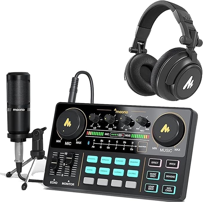 MAONO Podcast Equipment Bundle Audio mixer Headphone All-in-One Studio by MAONO