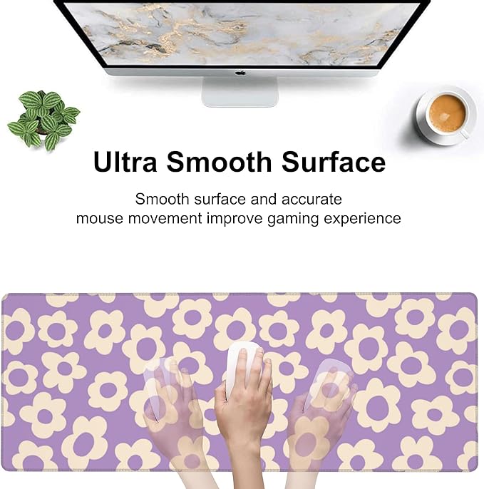 Purple Groovy Flowers Desk Mat, Large Vintage Floral Gaming Keyboard Mouse Pad - Image 5