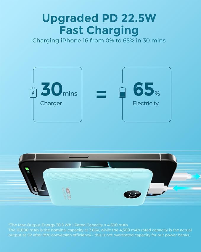VEEKTOMX Mini Portable Charger 10000mAh, 22.5W Fast Charging Small Power Bank - Image 3