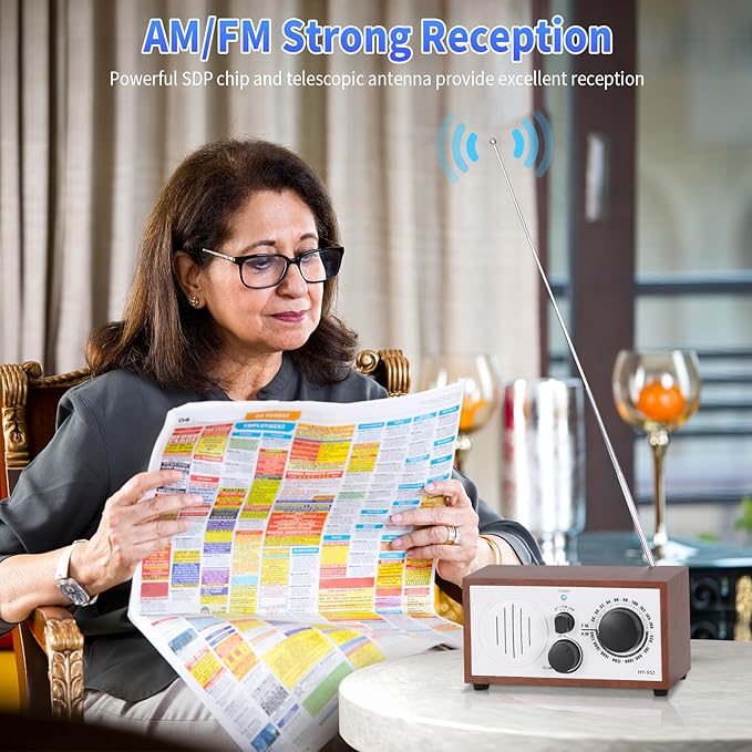 Vintage Wood AM FM Bluetooth Speaker Radio Plug in Wall, Elegant and Retro - Image 2
