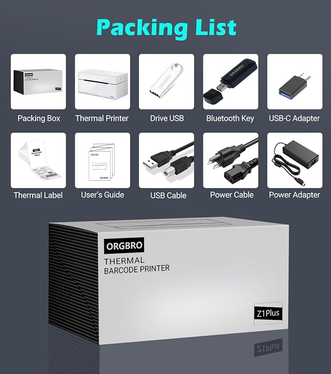 ORGBRO Bluetooth Thermal Shipping Label Printer, Z1-Plus Wireless 4X6 Shipping - Image 7