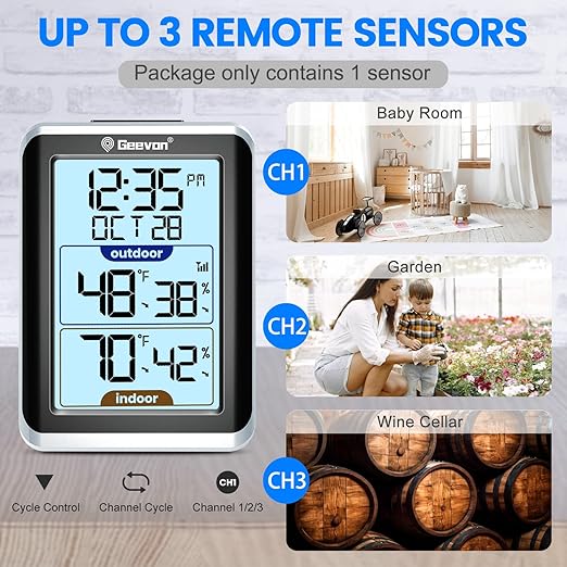 GEEVON Indoor Outdoor Thermometer Wireless Digital Hygrometer Temperature and - Image 4