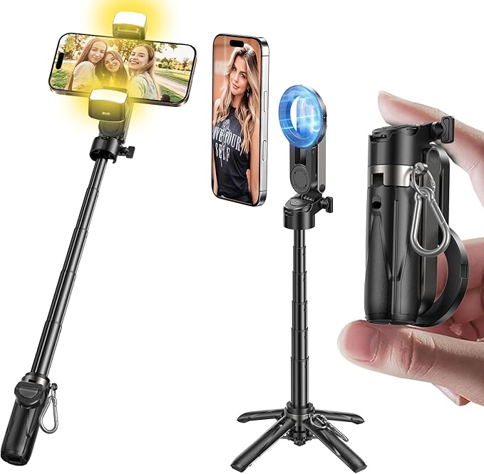 MAGIC JOHN Phone Tripod with 2 Selfie Light, Portable Pocket Size Selfie Stick by MAGICJOHN