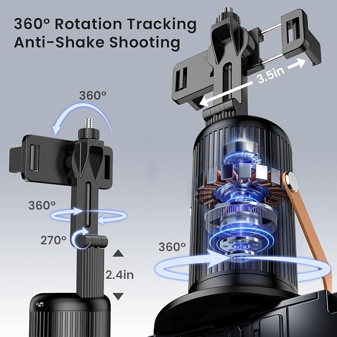 P08 Auto Face Tracking Phone Holder, No APP, 360°Rotation Phone Tracking Gimbal - Image 4