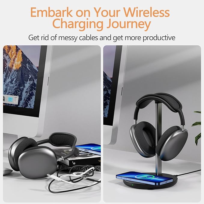 Headphone Stand with Wireless Charger, Gaming Headset Holder Hanger Rack 2 IN 1 - Image 5