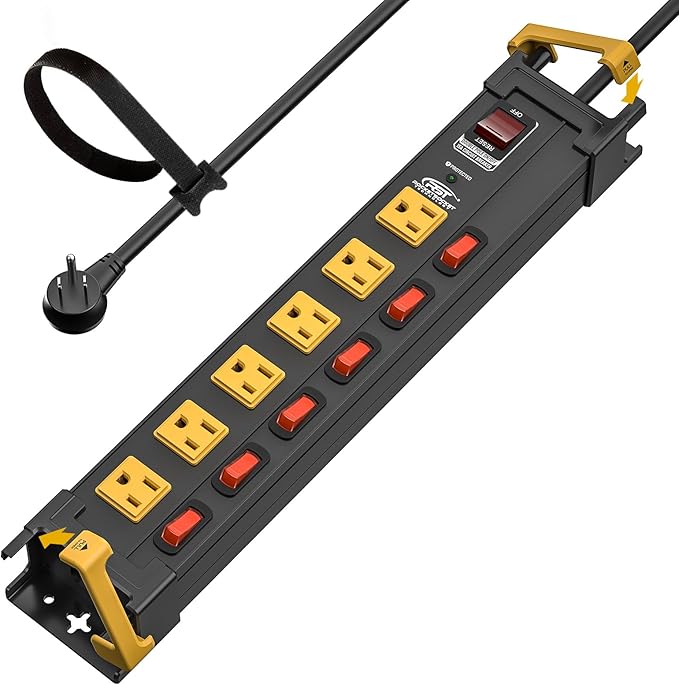 CRST 6 Outlets Wide Spaced Power Strip, Metal Wall Mount Surge Protector Power by CRST