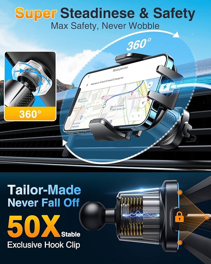 VANMASS Car Phone Holder Mount 2025 Upgraded Car Vent Phone Mount Clip - Image 7