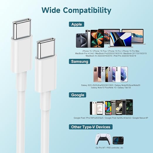 USB C to USB C Cable 60W iPhone 15 Fast Charging Cable, 10ft Long USB-C to USBC - Image 6