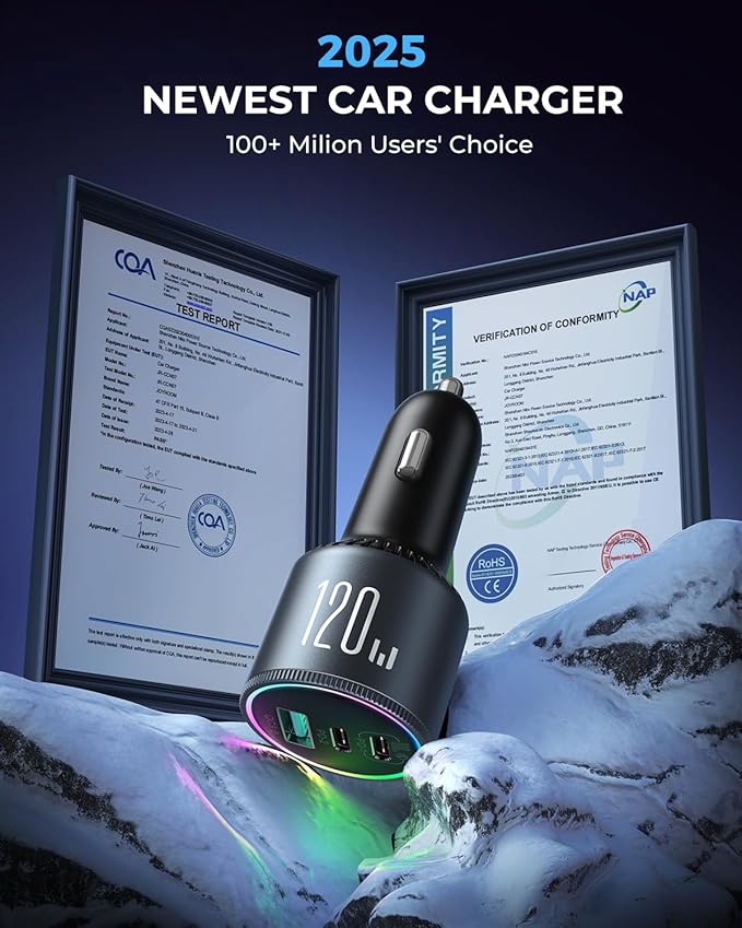 JOYROOM 120W Super Fast Car Charger USB C, 3-Port PD100W+PD35W Car Charger - Image 7