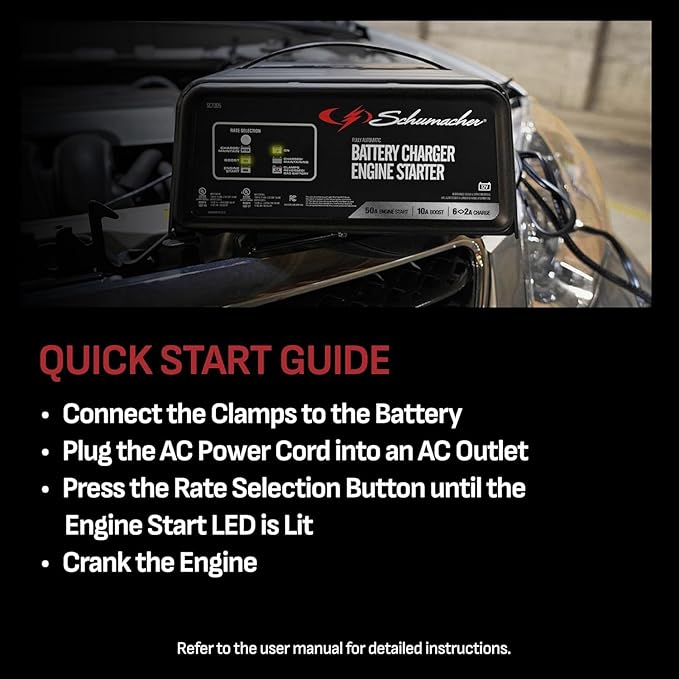 Schumacher Electric 6A Car Battery Charger and 50A Engine Starter, 3-in-1 - Image 3