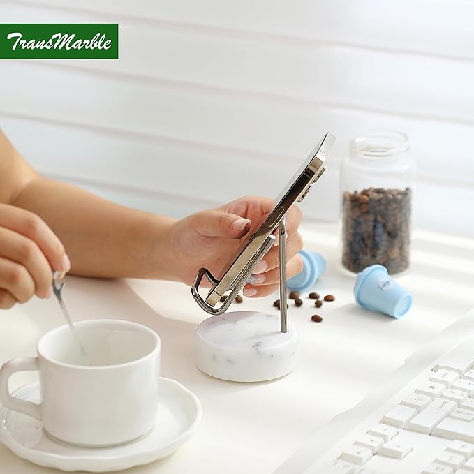 Marble Phone Stand with Metal Holder, Charging Available While Using, Swipe Up - Image 2