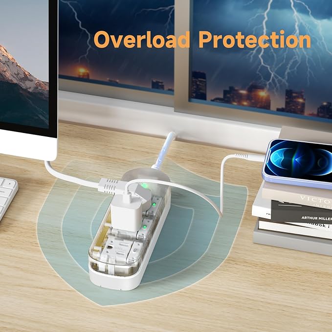 3 Outlets 6ft Extension Cord, Surge Protector Power Strip, 1875W Outdoor Power - Image 3