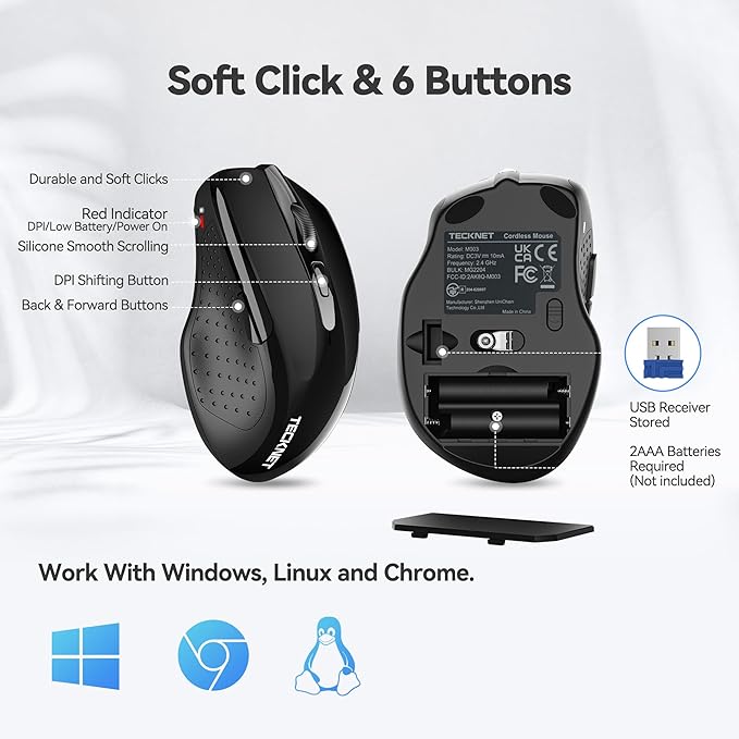 TECKNET Wireless Silent Mouse, Quiet Click, 2.4G Optical Cordless Mouse - Image 7