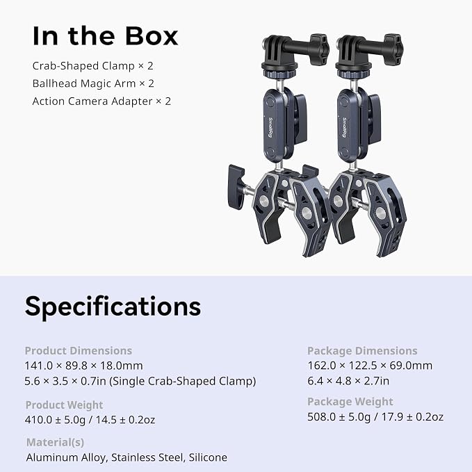 SMALLRIG Camera Mount Clamp 2-Pack, Ballhead Magic Arm - Image 9