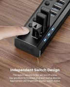 USB Hub 3.0 Powered Rosonway Aluminum 7 Ports USB 3.0 Data Hub Splitter - Image 5