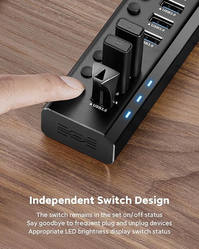 USB Hub 3.0 Powered Rosonway Aluminum 7 Ports USB 3.0 Data Hub Splitter - Image 5