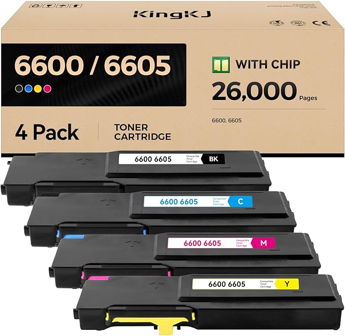 6600 6605 Toner Cartridge Set 4-Pack High Capacity Replacement by KingKJInkToner