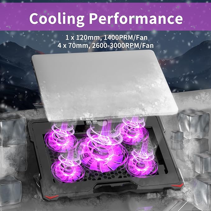 AICHESON Laptop Cooling Pad for 15.6 to 17.3 Inches PC Notebooks, 5 Fans - Image 2