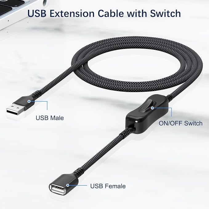 Itramax USB On Off Switch Cable 3.3FT, Inline USB Power Switch USBA Male to - Image 2
