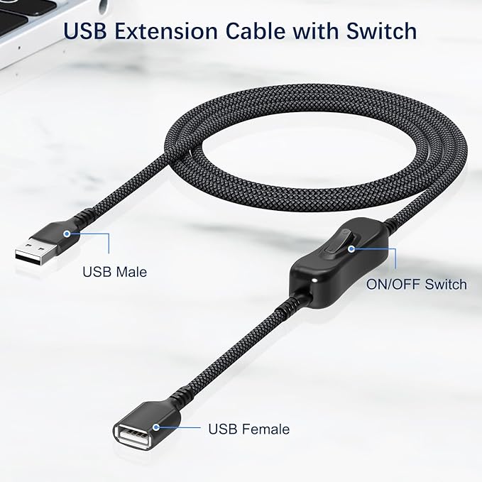 Itramax USB On Off Switch Cable, USB Extension Cable Support Data and Power 6.6 - Image 2