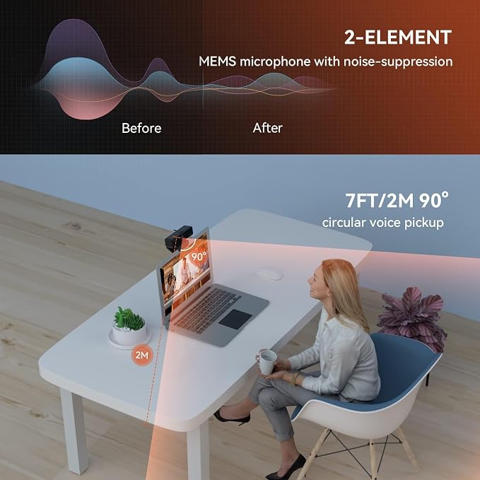 NUROUM V11 2K Webcam for PC, 1080P 60FPS USB Web Camera - Image 6