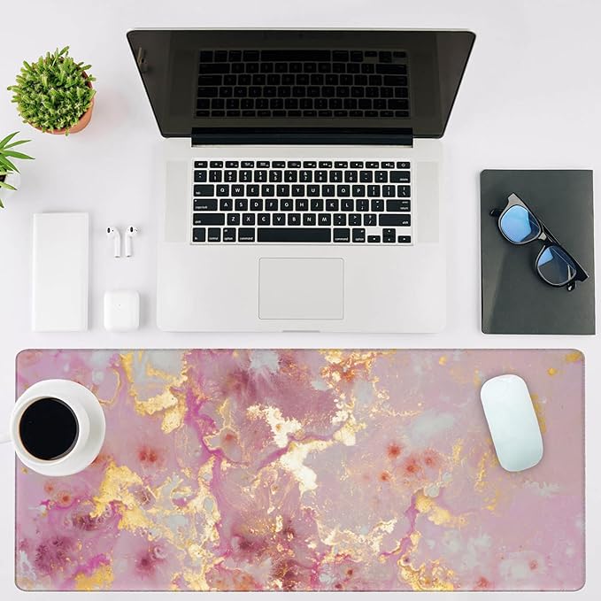 Mouse Pad Large Pink and Gold Marble Non-Slip Gaming Desk Mat - Image 2