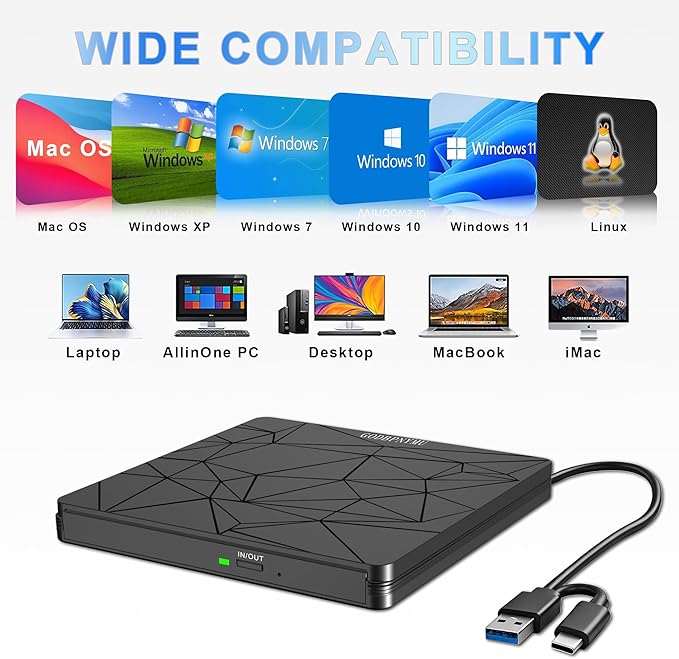 External DVD Drive USB 3.0 USB-C CD Burner CD/DVD Player Optical Drive - Image 4