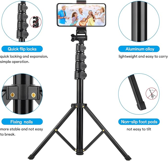 Victiv 68 inch/ 173cm Phone Tripod Stand, Selfie Stick Tripod - Image 6