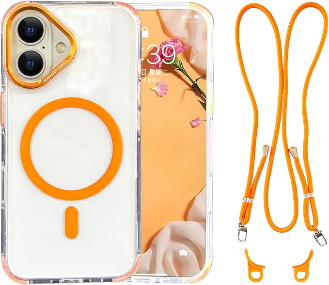 for iPhone 16 Case with Adjustable Phone Lanyard Strap, Compatible with MagSafe by QATYYY