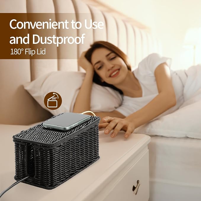 Delamu Handmade Rattan Cable Management Box, Cord Organizer - Image 5
